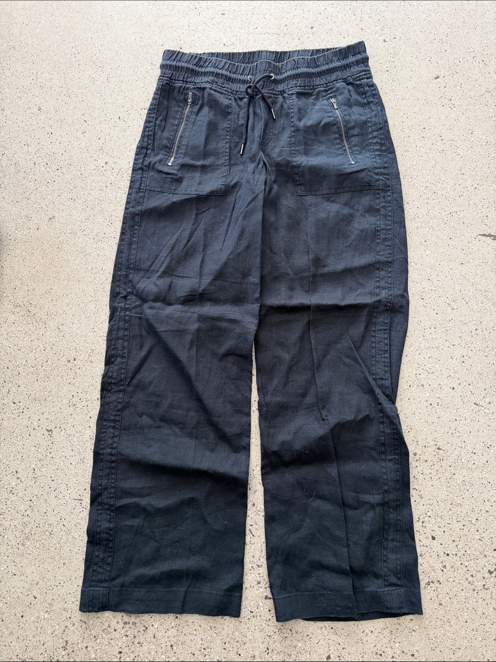 Athleta Cabo Wide Leg Linen Pant Black Size 8